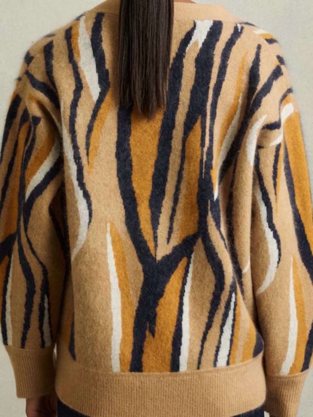 REISS
Serafina Wool Cashmere Intarsia Stripe Cardigan in Camel - Picture 3 of 14